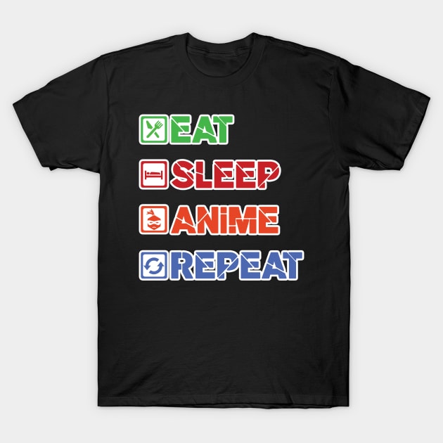 'Eat. Sleep. Anime.' Cool Japanese Anime T-Shirt by ourwackyhome